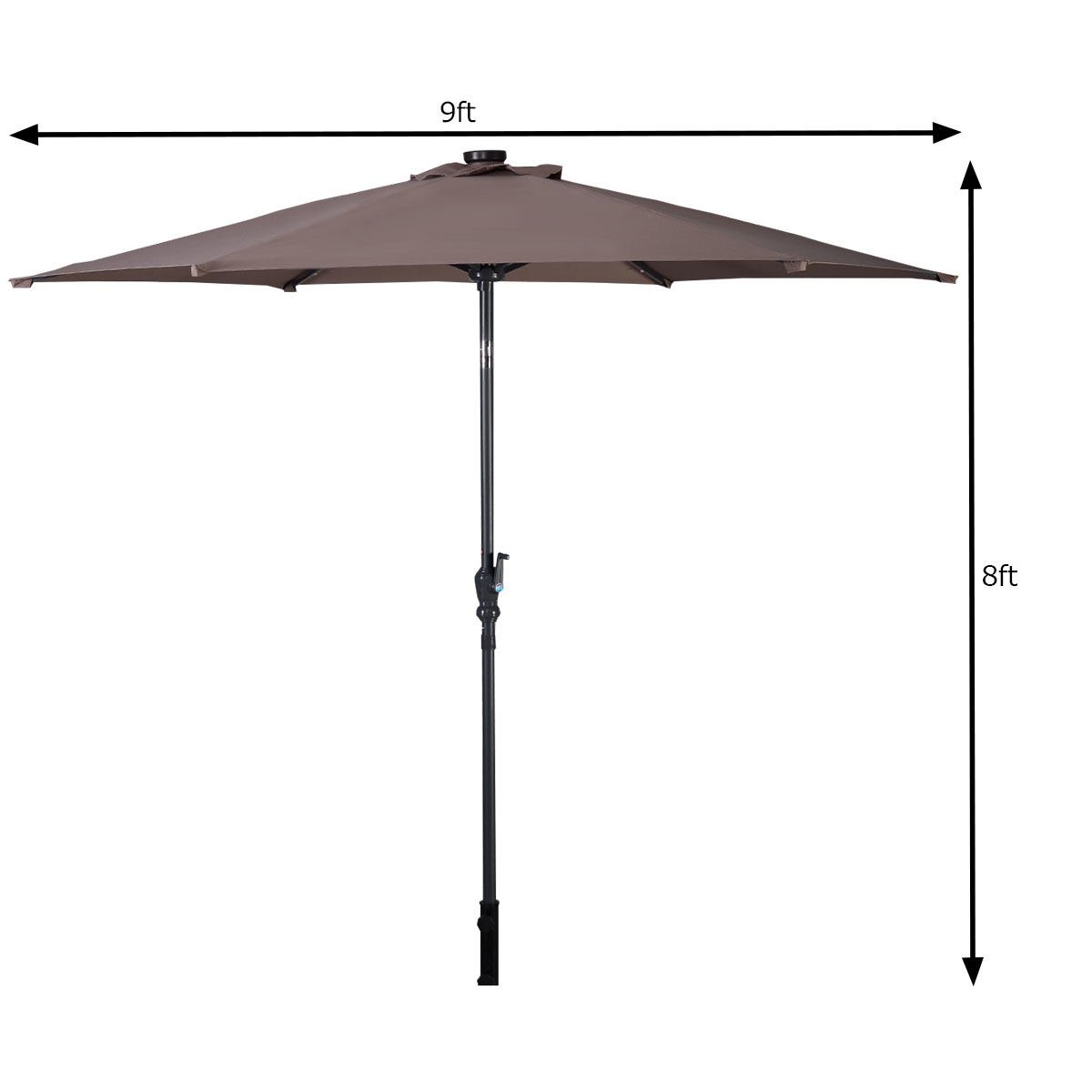 9' Solar LED Lighted Patio Market Umbrella Tilt Adjustment Crank Lift -Tan Kids Crystal