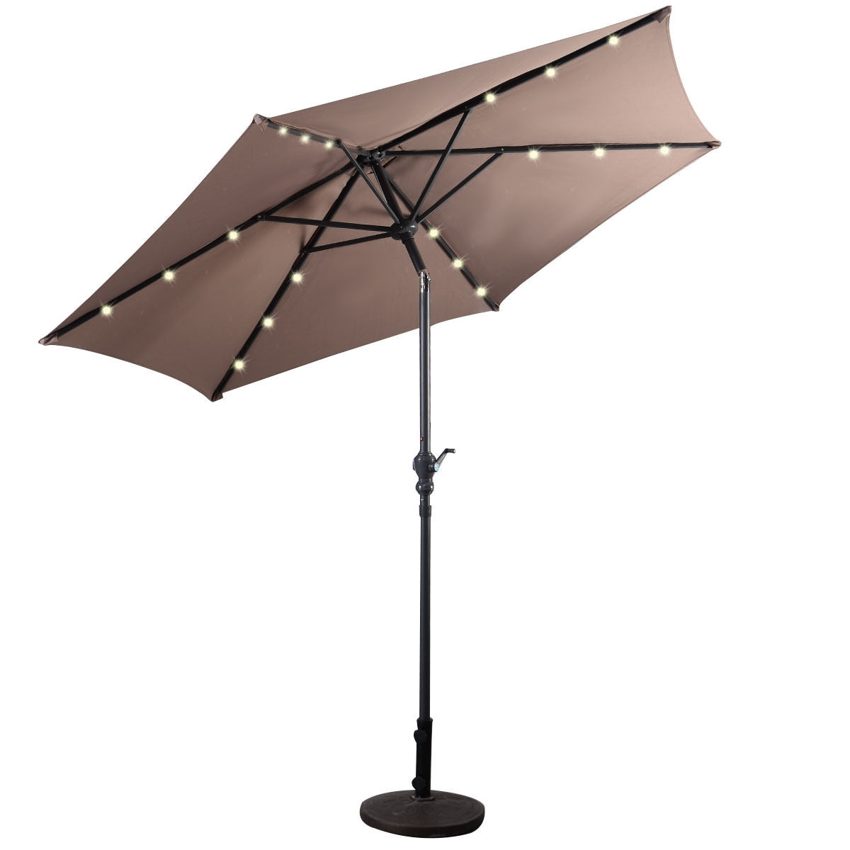 9' Solar LED Lighted Patio Market Umbrella Tilt Adjustment Crank Lift -Tan Kids Crystal