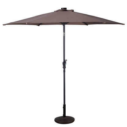 9' Solar LED Lighted Patio Market Umbrella Tilt Adjustment Crank Lift -Tan