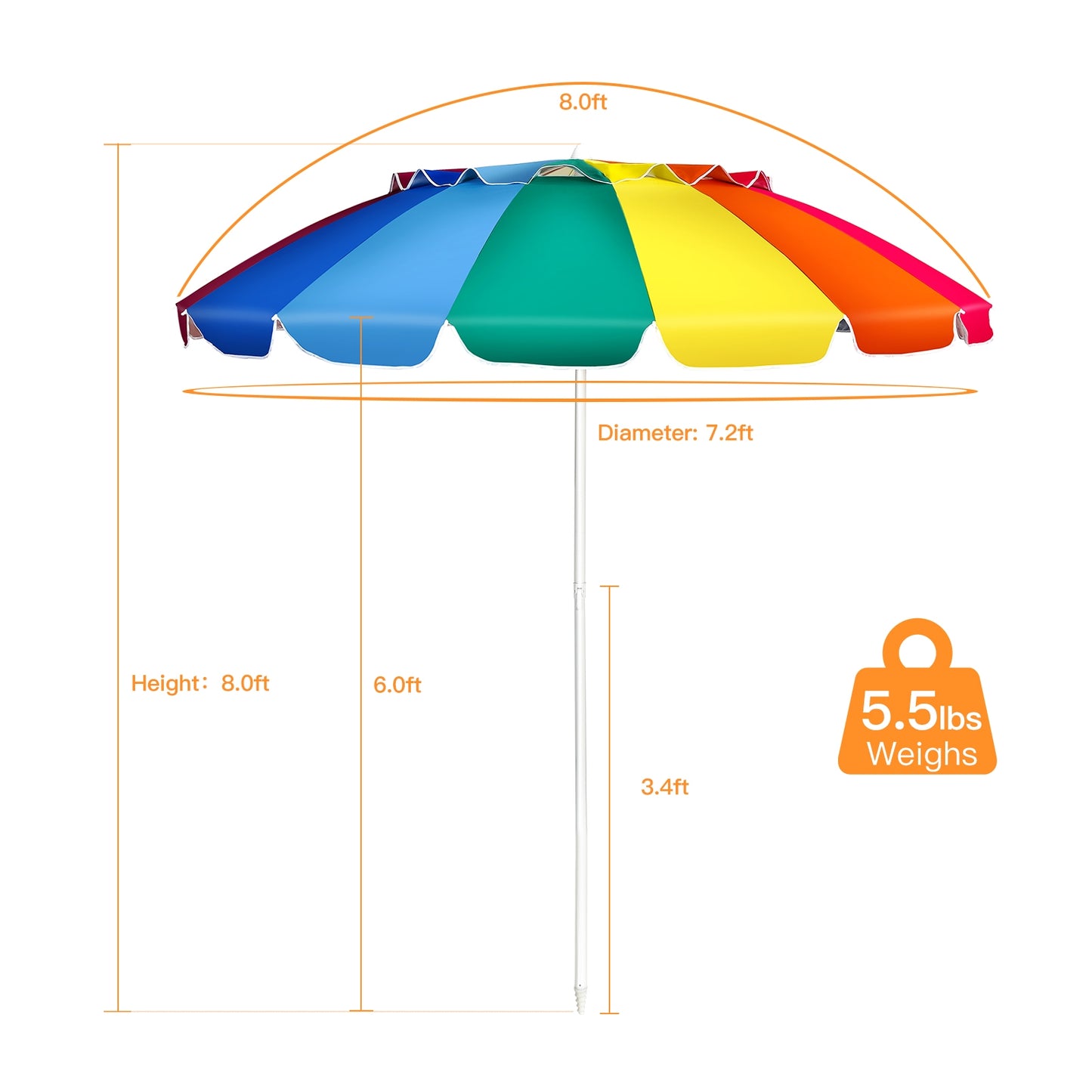 8FT Portable Beach Umbrella with Sand Anchor and Tilt Mechanism for Garden and Patio-Multicolor Kids Crystal