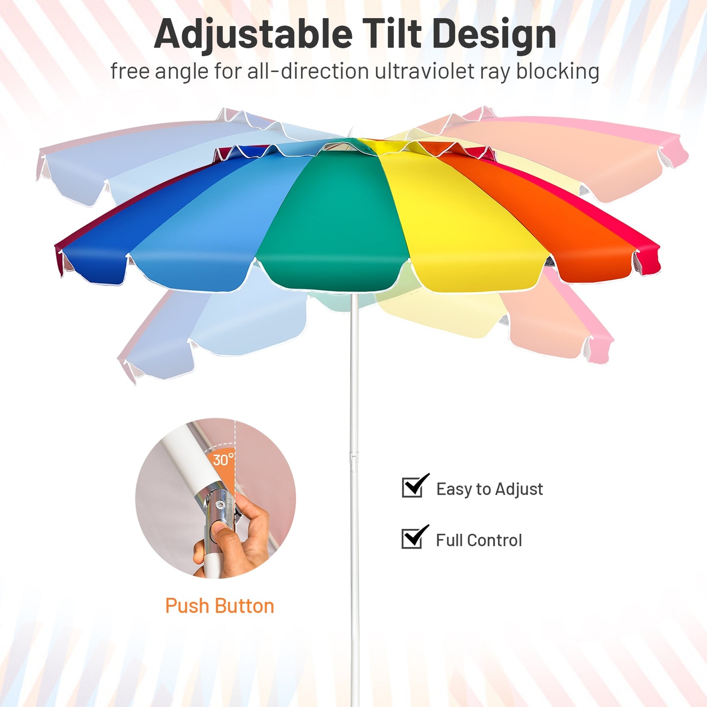 8FT Portable Beach Umbrella with Sand Anchor and Tilt Mechanism for Garden and Patio-Multicolor Kids Crystal