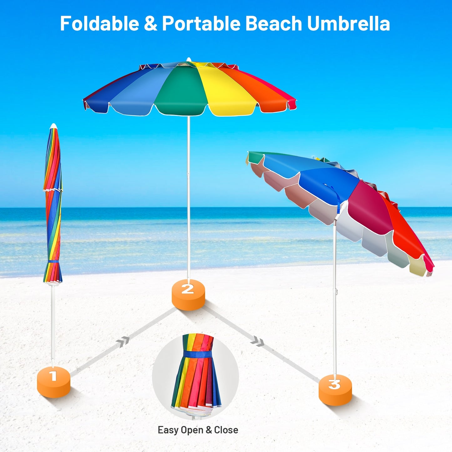 8FT Portable Beach Umbrella with Sand Anchor and Tilt Mechanism for Garden and Patio-Multicolor Kids Crystal