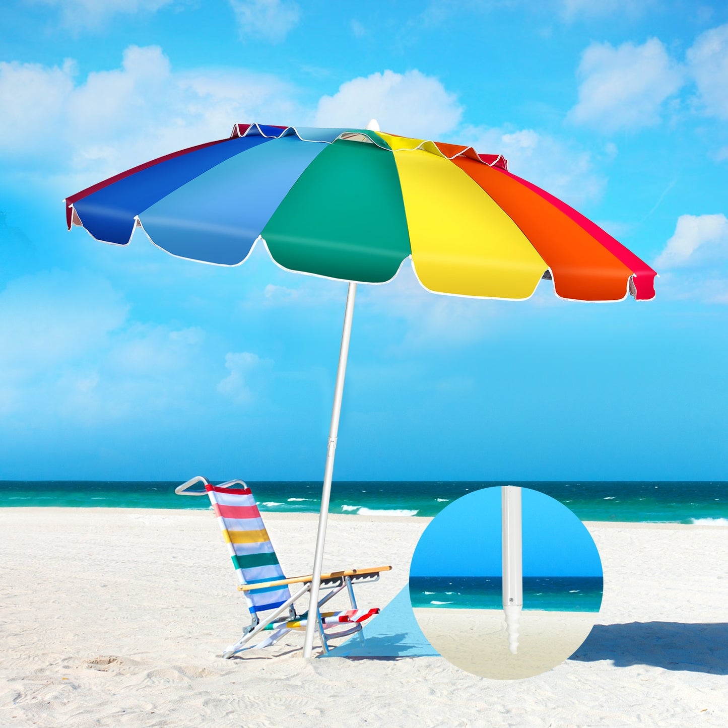 8FT Portable Beach Umbrella with Sand Anchor and Tilt Mechanism for Garden and Patio-Multicolor Kids Crystal