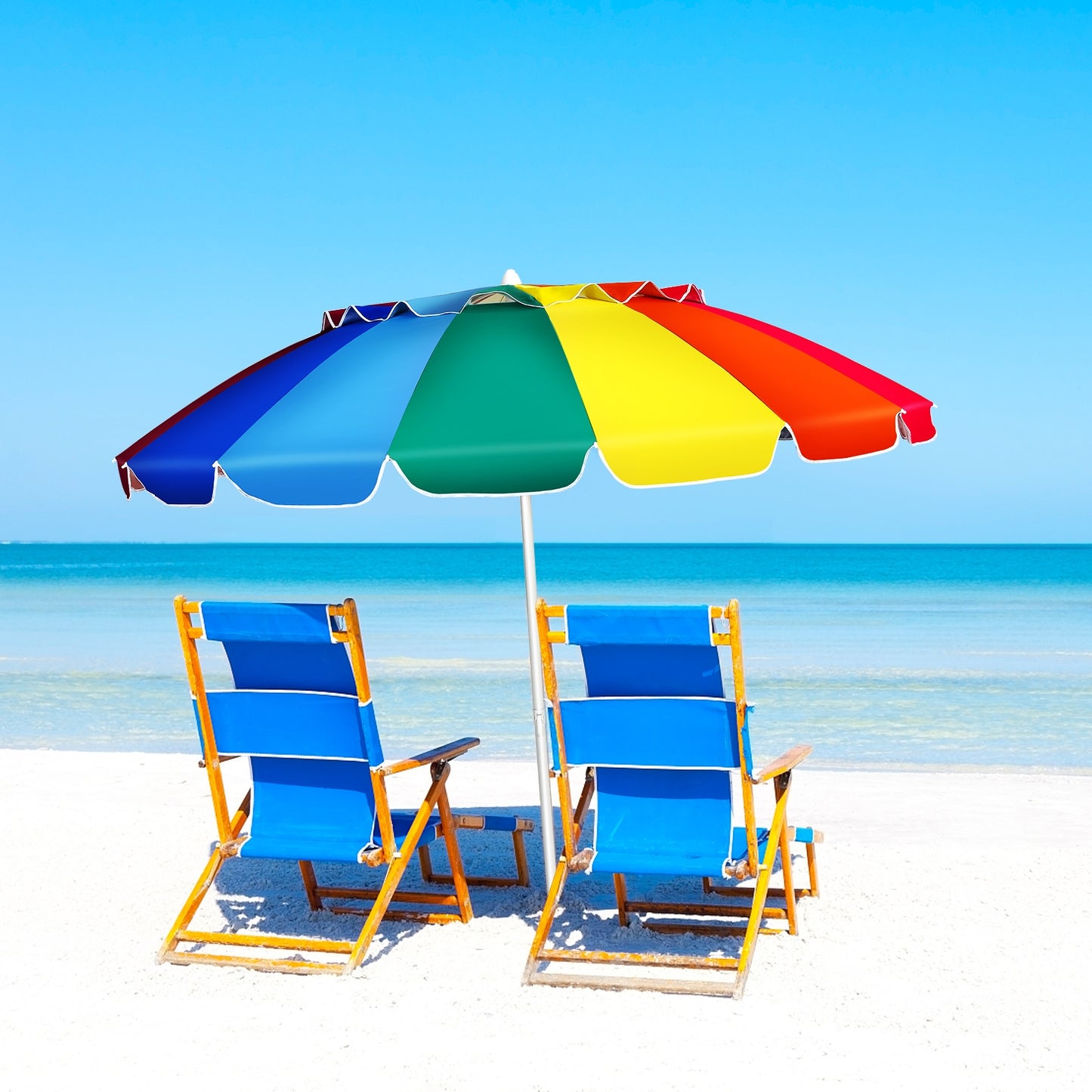 8FT Portable Beach Umbrella with Sand Anchor and Tilt Mechanism for Garden and Patio-Multicolor Kids Crystal