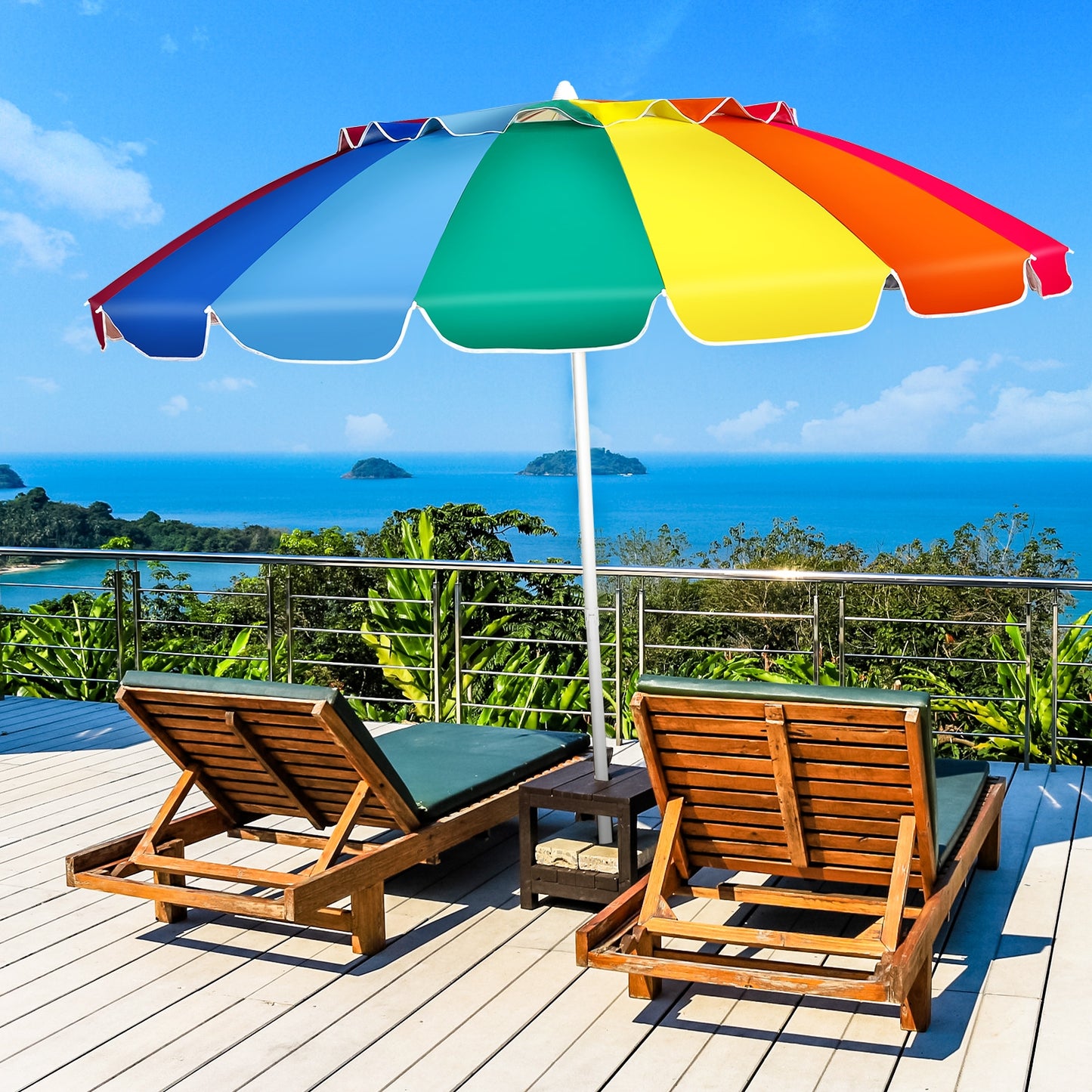 8FT Portable Beach Umbrella with Sand Anchor and Tilt Mechanism for Garden and Patio-Multicolor Kids Crystal