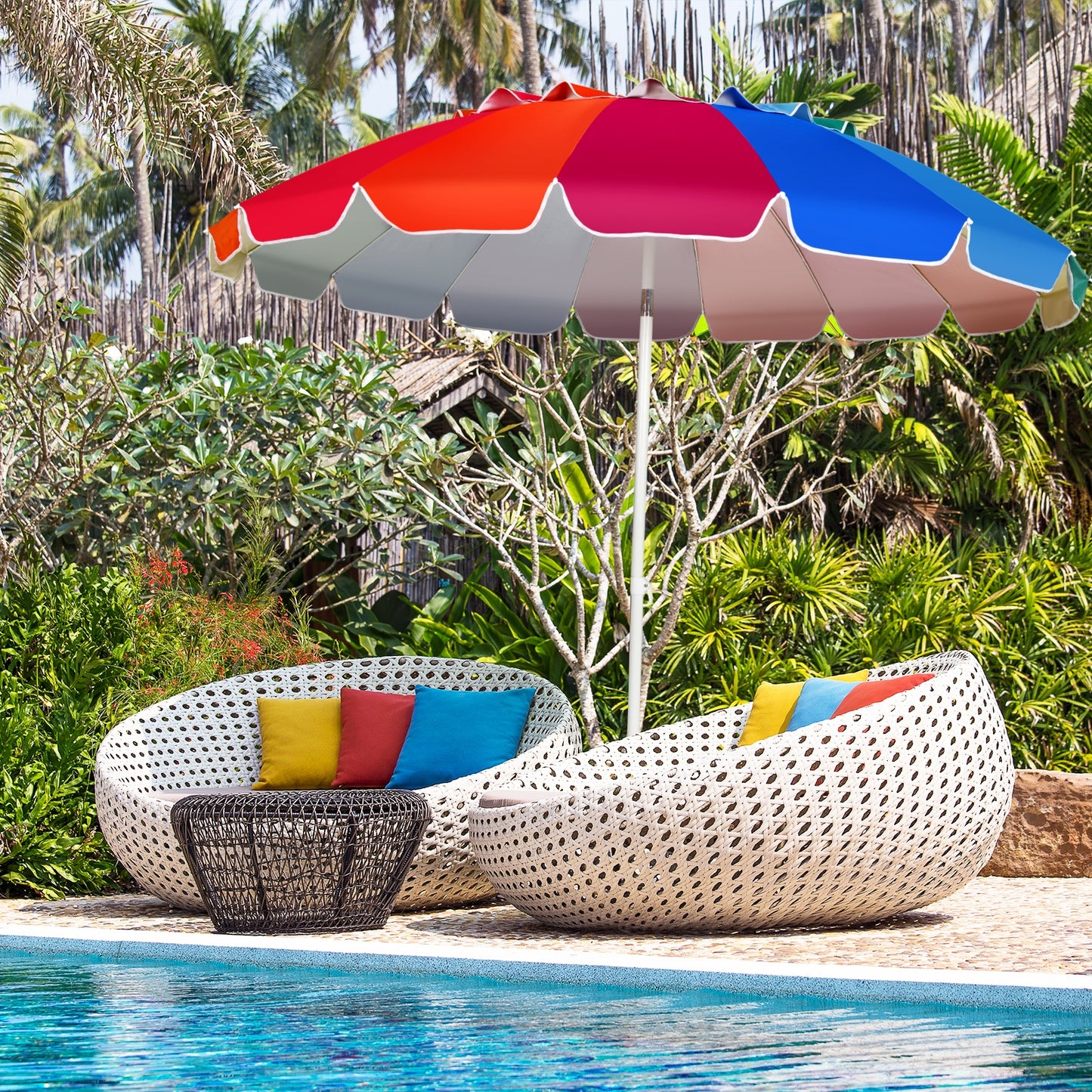 8FT Portable Beach Umbrella with Sand Anchor and Tilt Mechanism for Garden and Patio-Multicolor Kids Crystal