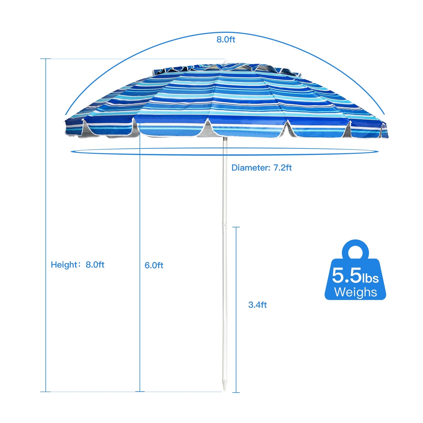 8FT Portable Beach Umbrella with Sand Anchor and Tilt Mechanism for Garden and Patio-Navy Kids Crystal