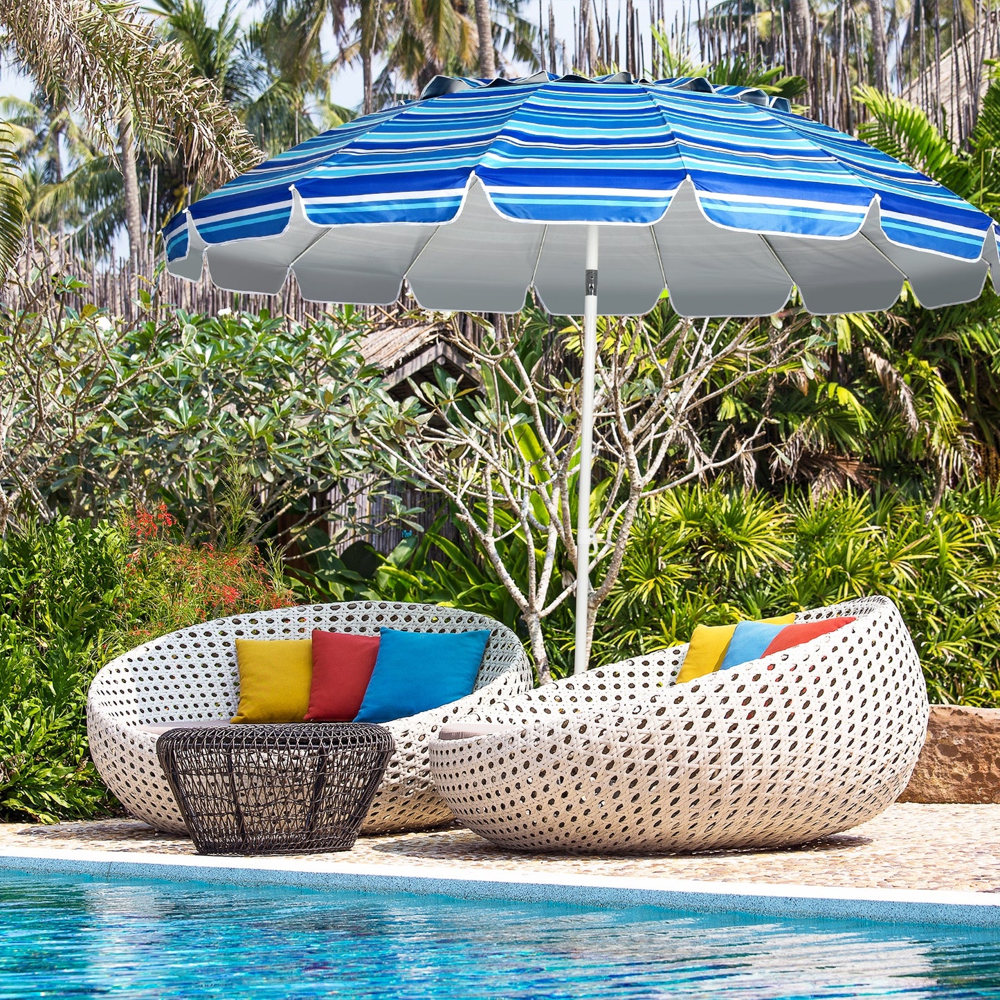 8FT Portable Beach Umbrella with Sand Anchor and Tilt Mechanism for Garden and Patio-Navy Kids Crystal