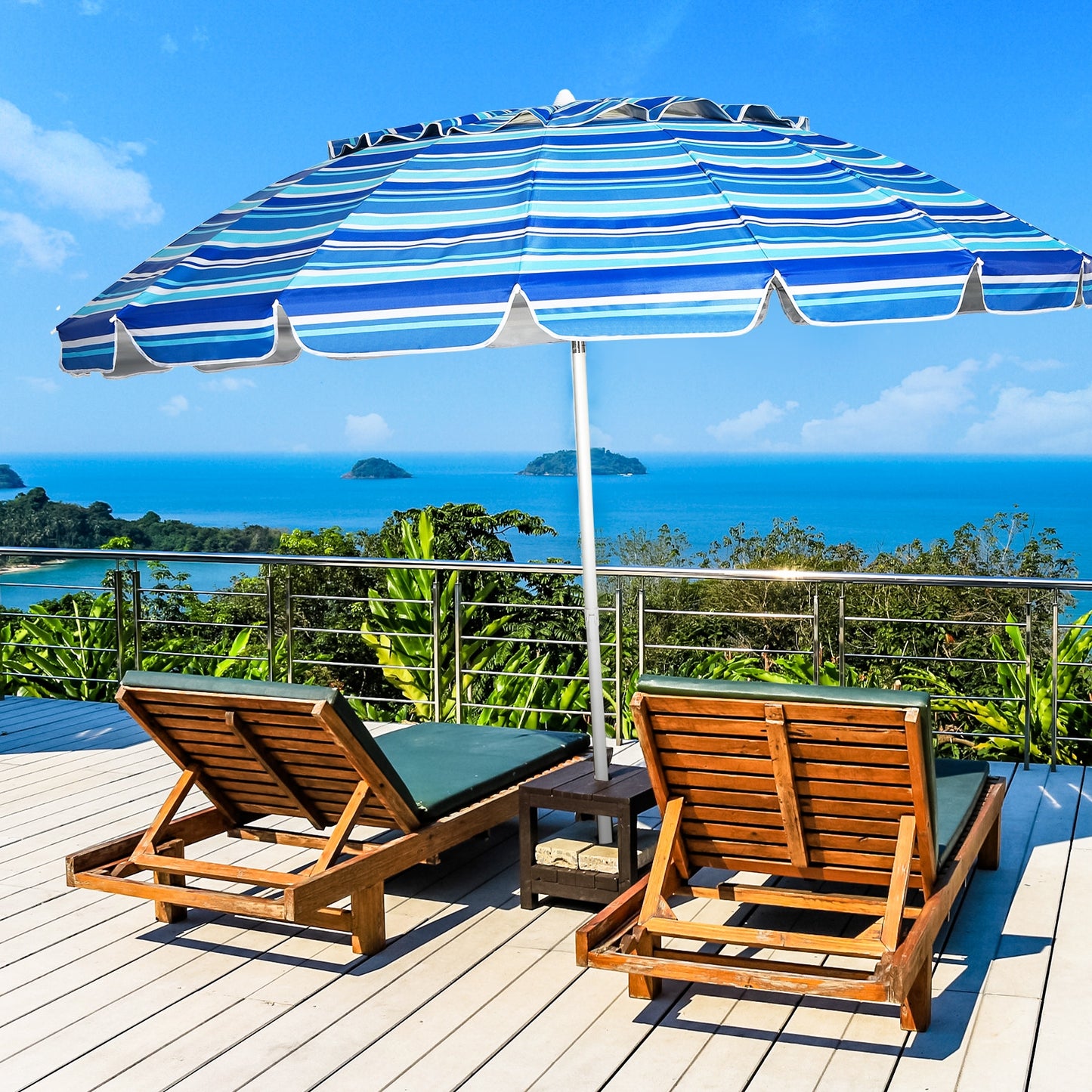 8FT Portable Beach Umbrella with Sand Anchor and Tilt Mechanism for Garden and Patio-Navy Kids Crystal