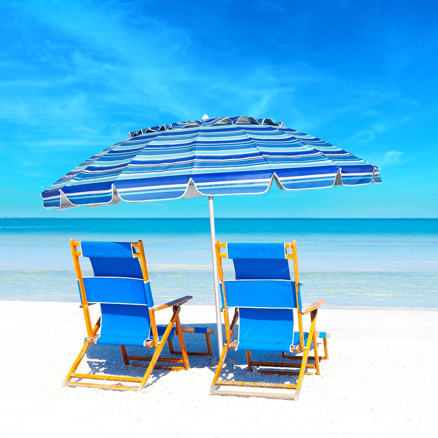 8FT Portable Beach Umbrella with Sand Anchor and Tilt Mechanism for Garden and Patio-Navy Kids Crystal