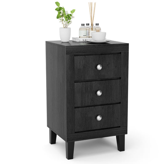 Modern Nightstand with 3 Drawers for Bedroom Living Room-Black Kids Crystal