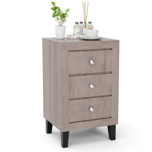 Modern Nightstand with 3 Drawers for Bedroom Living Room-Gray Kids Crystal