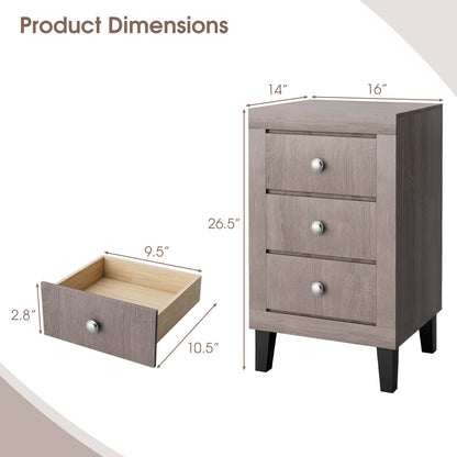 Modern Nightstand with 3 Drawers for Bedroom Living Room-Gray