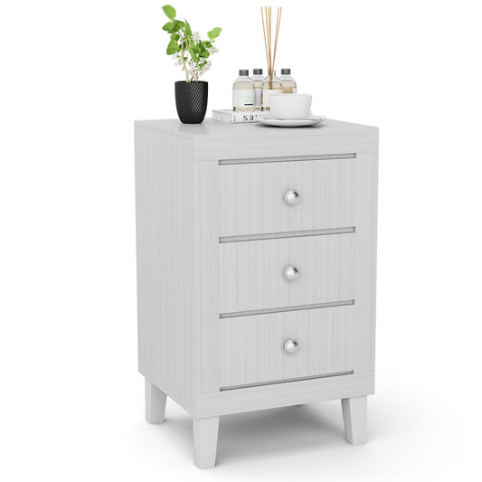 Modern Nightstand with 3 Drawers for Bedroom Living Room-White Kids Crystal