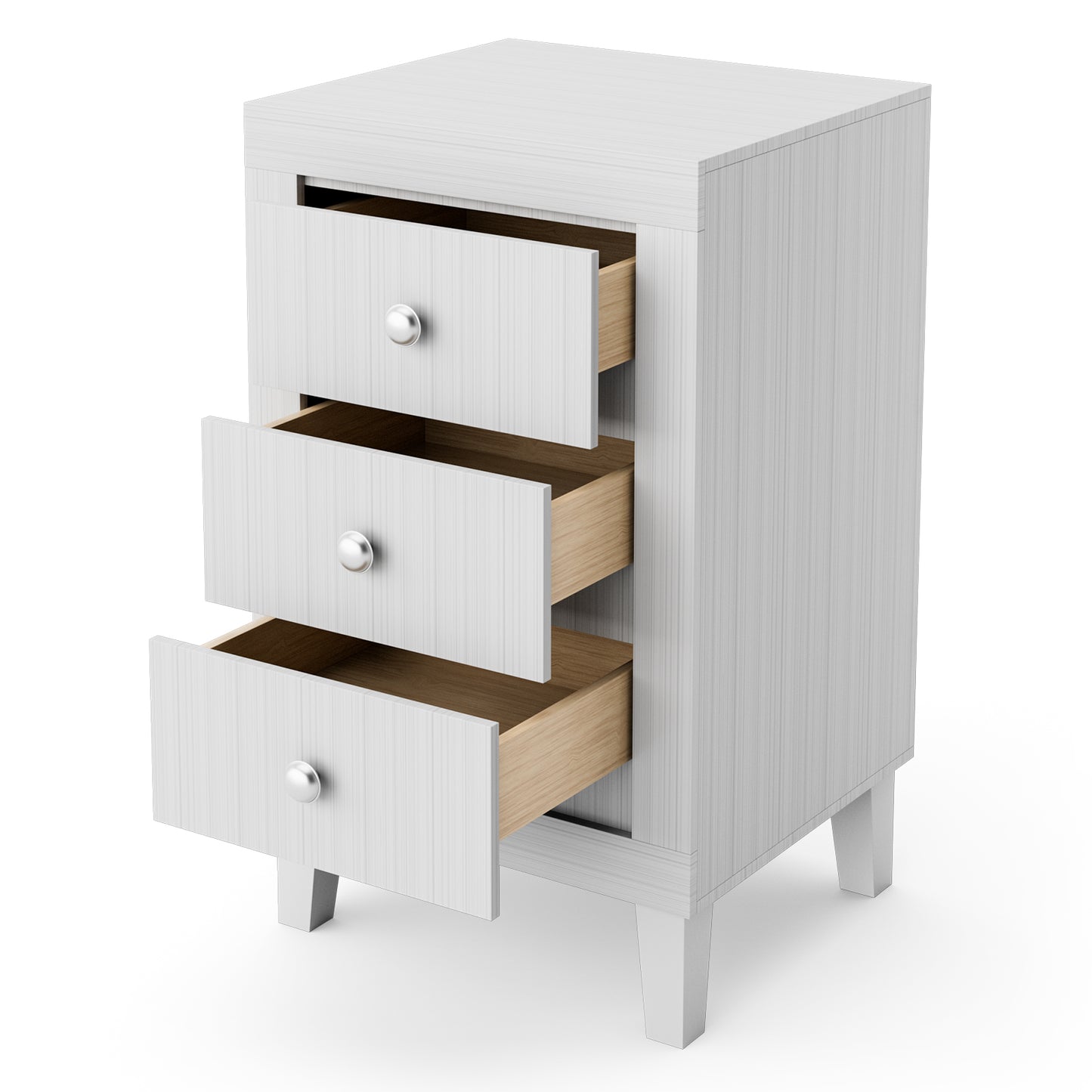 Modern Nightstand with 3 Drawers for Bedroom Living Room-White Kids Crystal