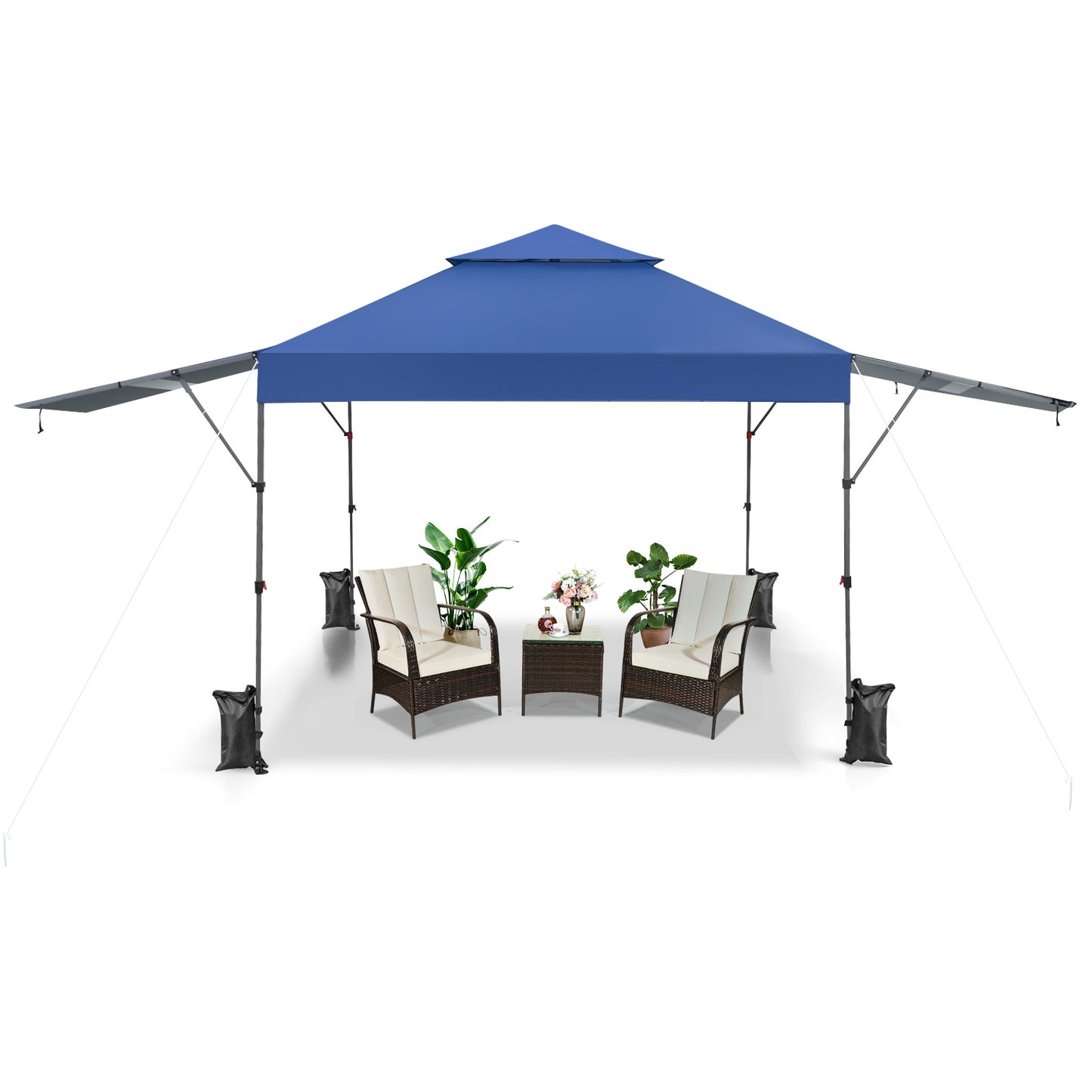10 x 17.6 Feet Outdoor Instant Pop-up Canopy Tent with Dual Half Awnings-Blue Kids Crystal