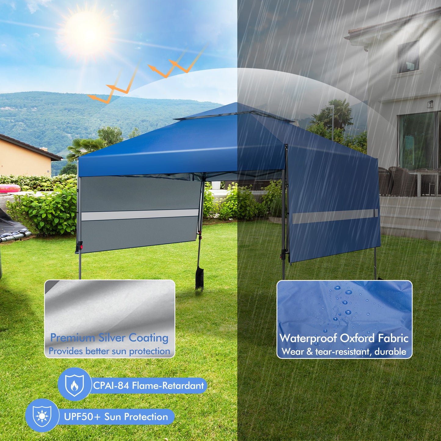 10 x 17.6 Feet Outdoor Instant Pop-up Canopy Tent with Dual Half Awnings-Blue Kids Crystal