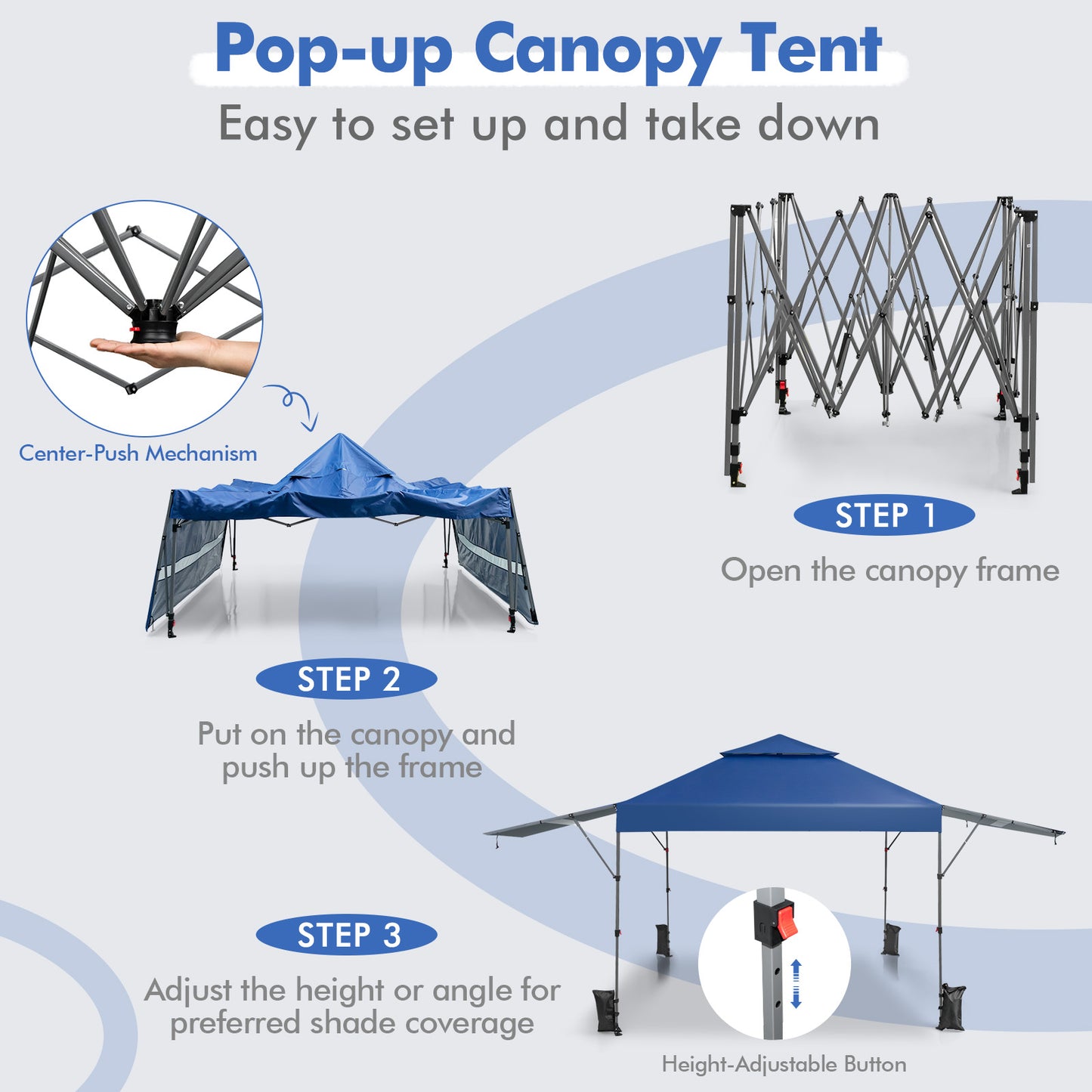 10 x 17.6 Feet Outdoor Instant Pop-up Canopy Tent with Dual Half Awnings-Blue Kids Crystal