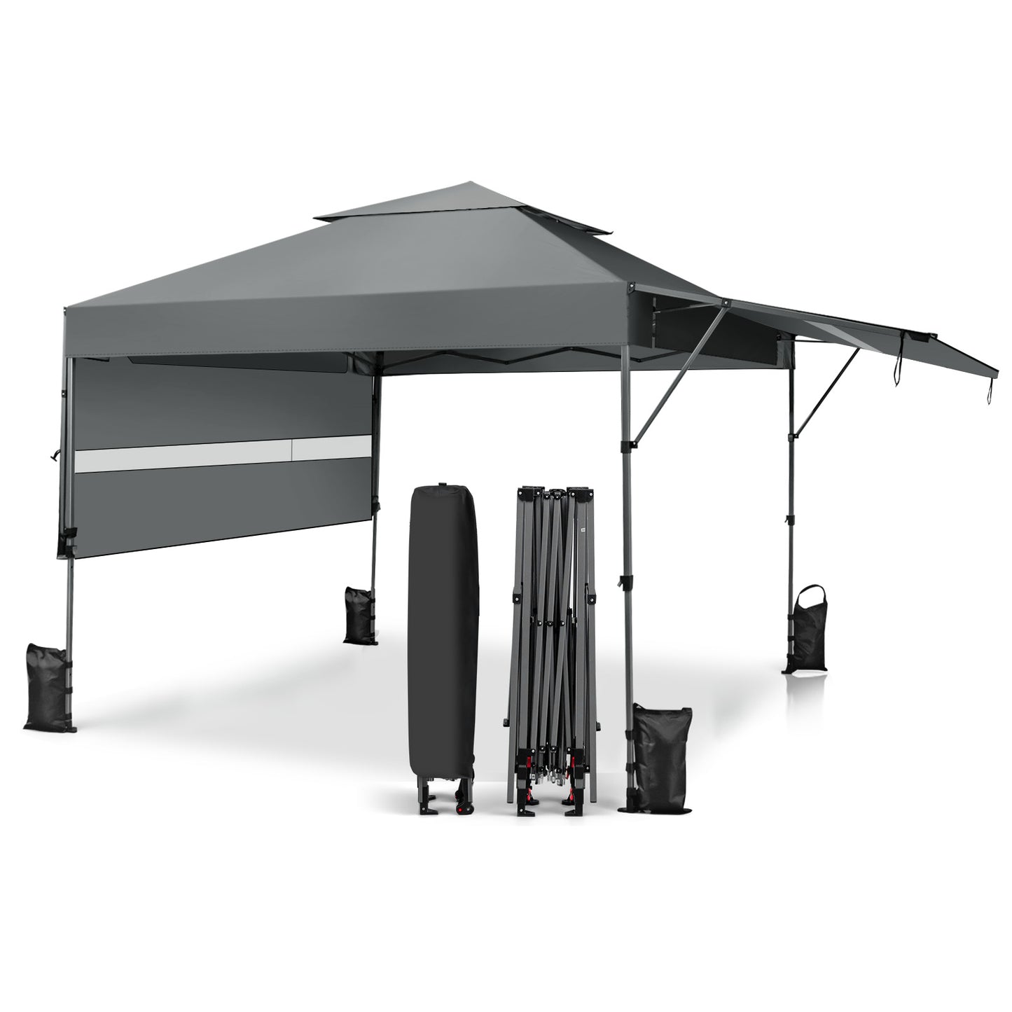 10 x 17.6 Feet Outdoor Instant Pop-up Canopy Tent with Dual Half Awnings-Gray Kids Crystal