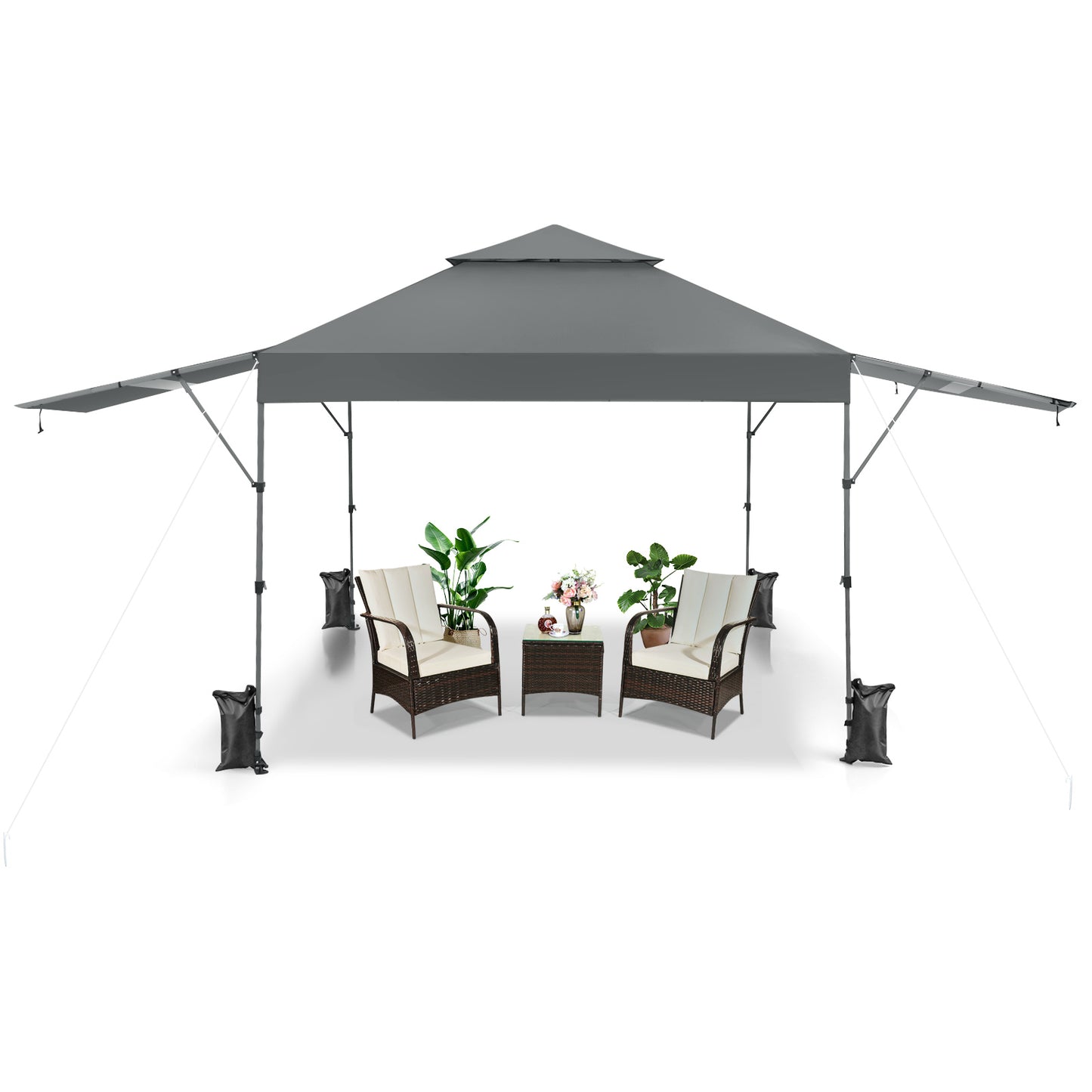 10 x 17.6 Feet Outdoor Instant Pop-up Canopy Tent with Dual Half Awnings-Gray Kids Crystal