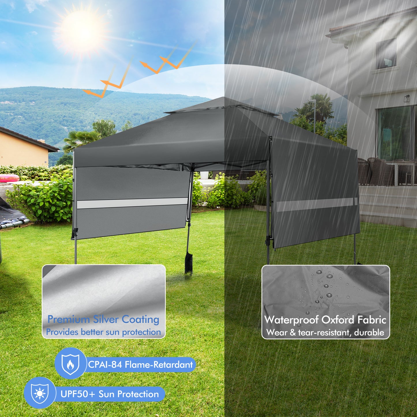 10 x 17.6 Feet Outdoor Instant Pop-up Canopy Tent with Dual Half Awnings-Gray Kids Crystal