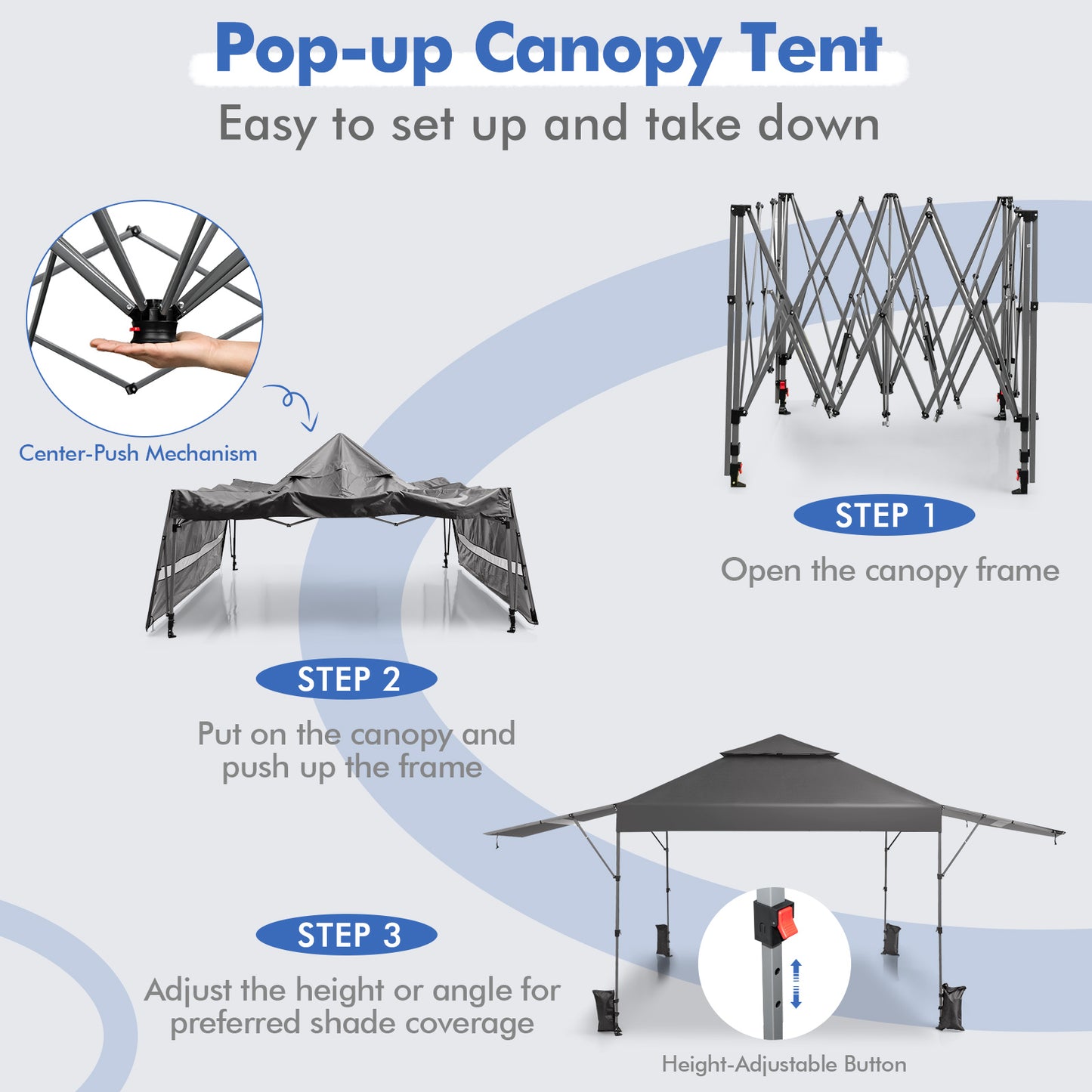 10 x 17.6 Feet Outdoor Instant Pop-up Canopy Tent with Dual Half Awnings-Gray Kids Crystal