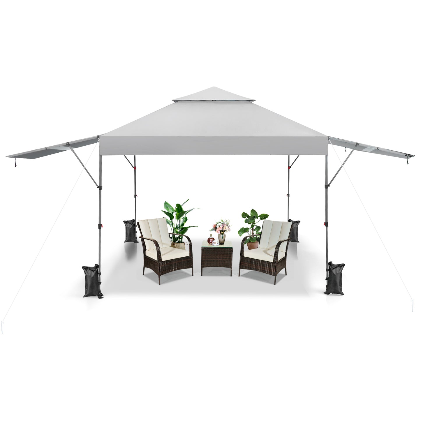 10 x 17.6 Feet Outdoor Instant Pop-up Canopy Tent with Dual Half Awnings-White Kids Crystal