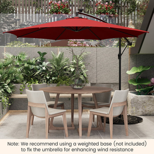 10 Feet Patio Offset Umbrella with 112 Solar-Powered LED Lights-Beige-Wine Kids Crystal