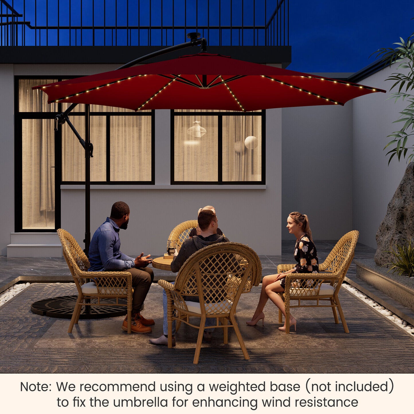 10 Feet Patio Offset Umbrella with 112 Solar-Powered LED Lights-Beige-Wine Kids Crystal