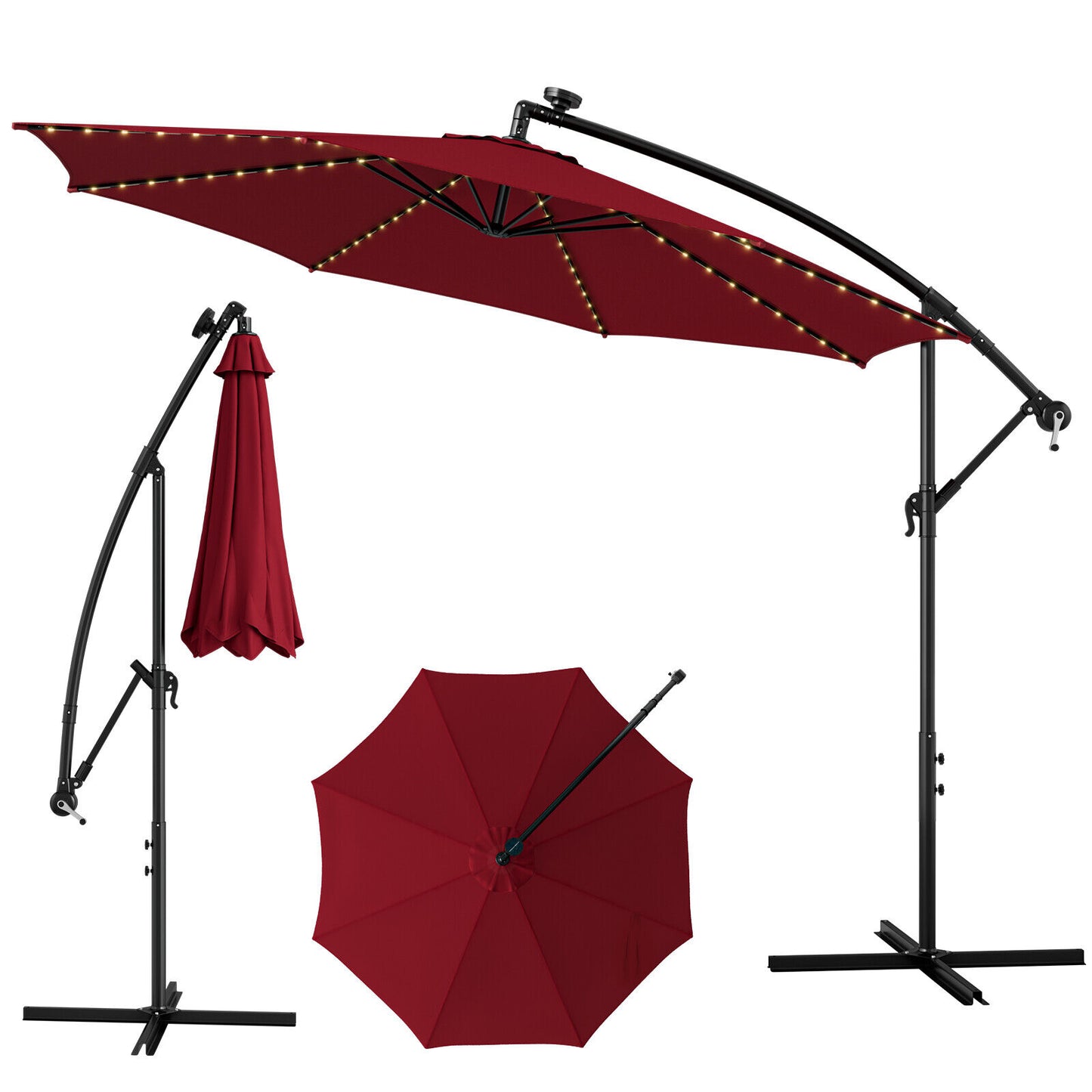 10 Feet Patio Offset Umbrella with 112 Solar-Powered LED Lights-Beige-Wine Kids Crystal