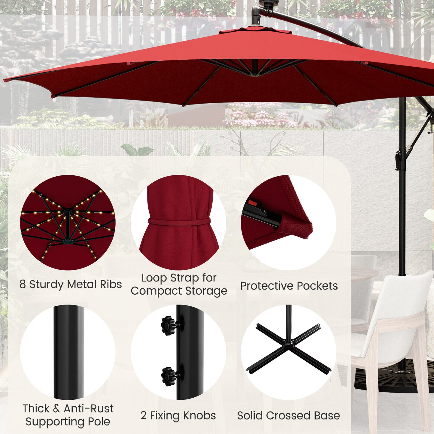 10 Feet Patio Offset Umbrella with 112 Solar-Powered LED Lights-Beige-Wine Kids Crystal