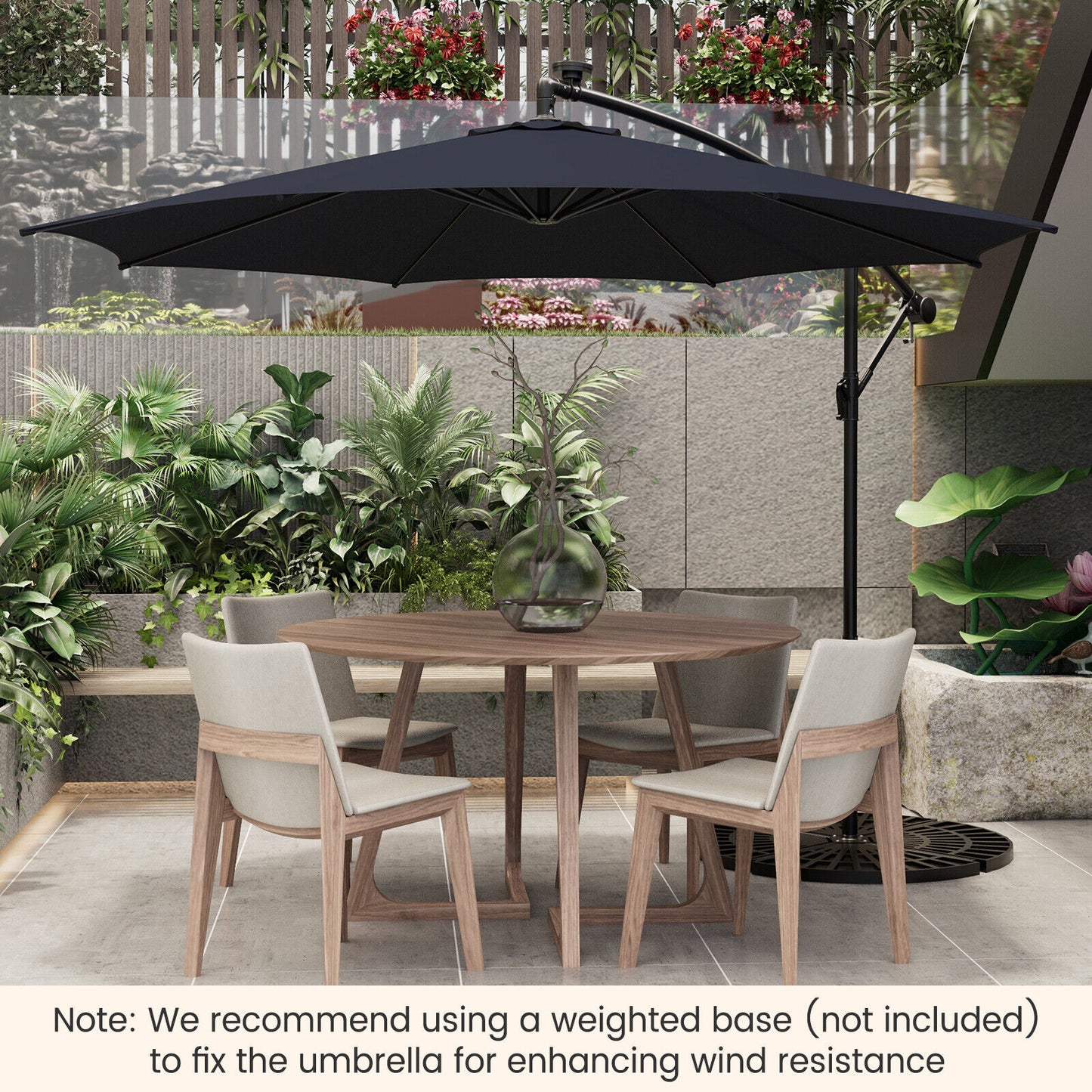 10 Feet Patio Offset Umbrella with 112 Solar-Powered LED Lights-Beige-Navy Kids Crystal