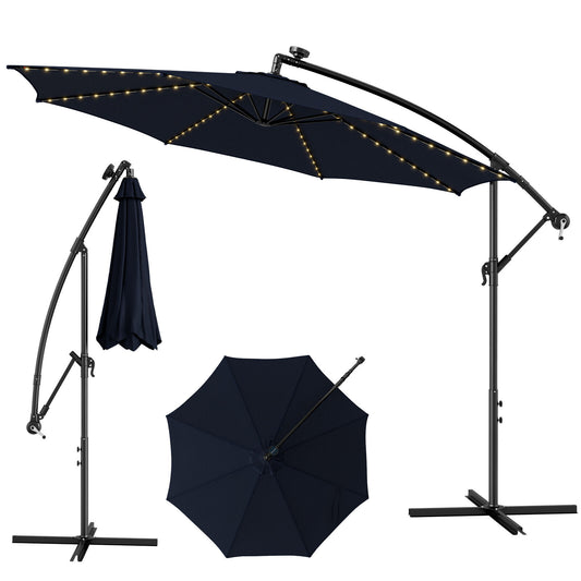 10 Feet Patio Offset Umbrella with 112 Solar-Powered LED Lights-Beige-Navy Kids Crystal