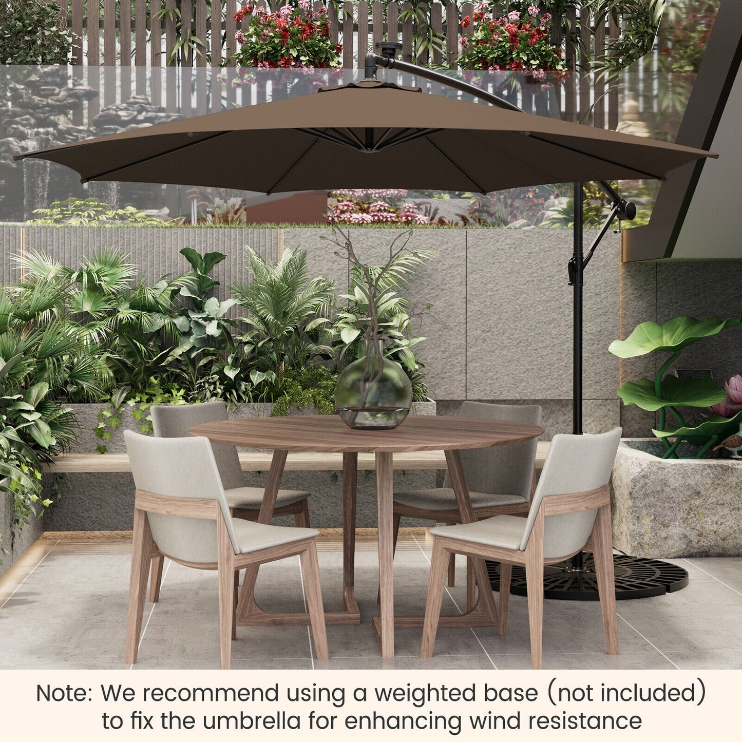 10 Feet Patio Offset Umbrella with 112 Solar-Powered LED Lights-Beige-Coffee Kids Crystal