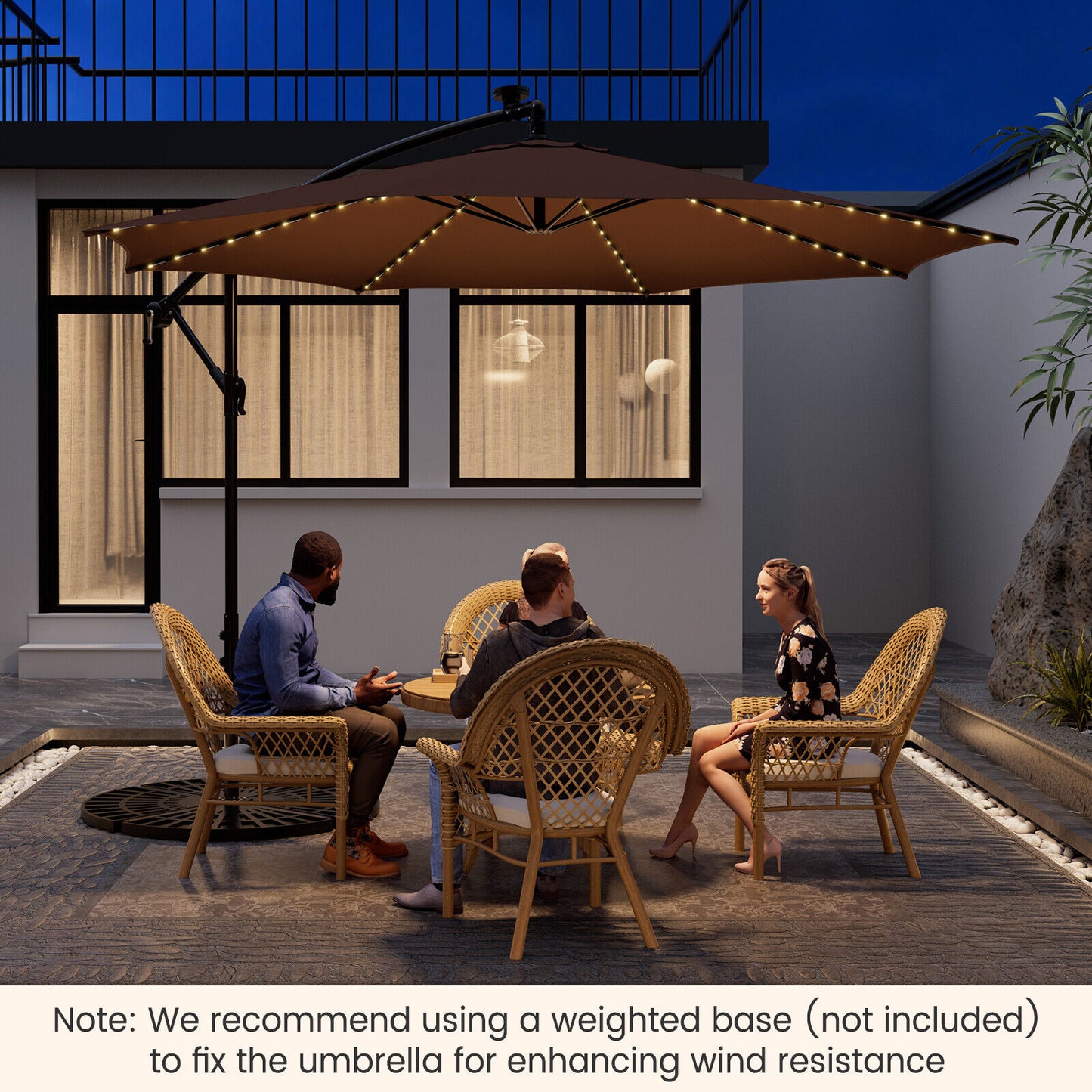 10 Feet Patio Offset Umbrella with 112 Solar-Powered LED Lights-Beige-Coffee Kids Crystal