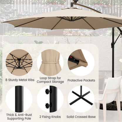 10 Feet Patio Offset Umbrella with 112 Solar-Powered LED Lights-Beige-Beige