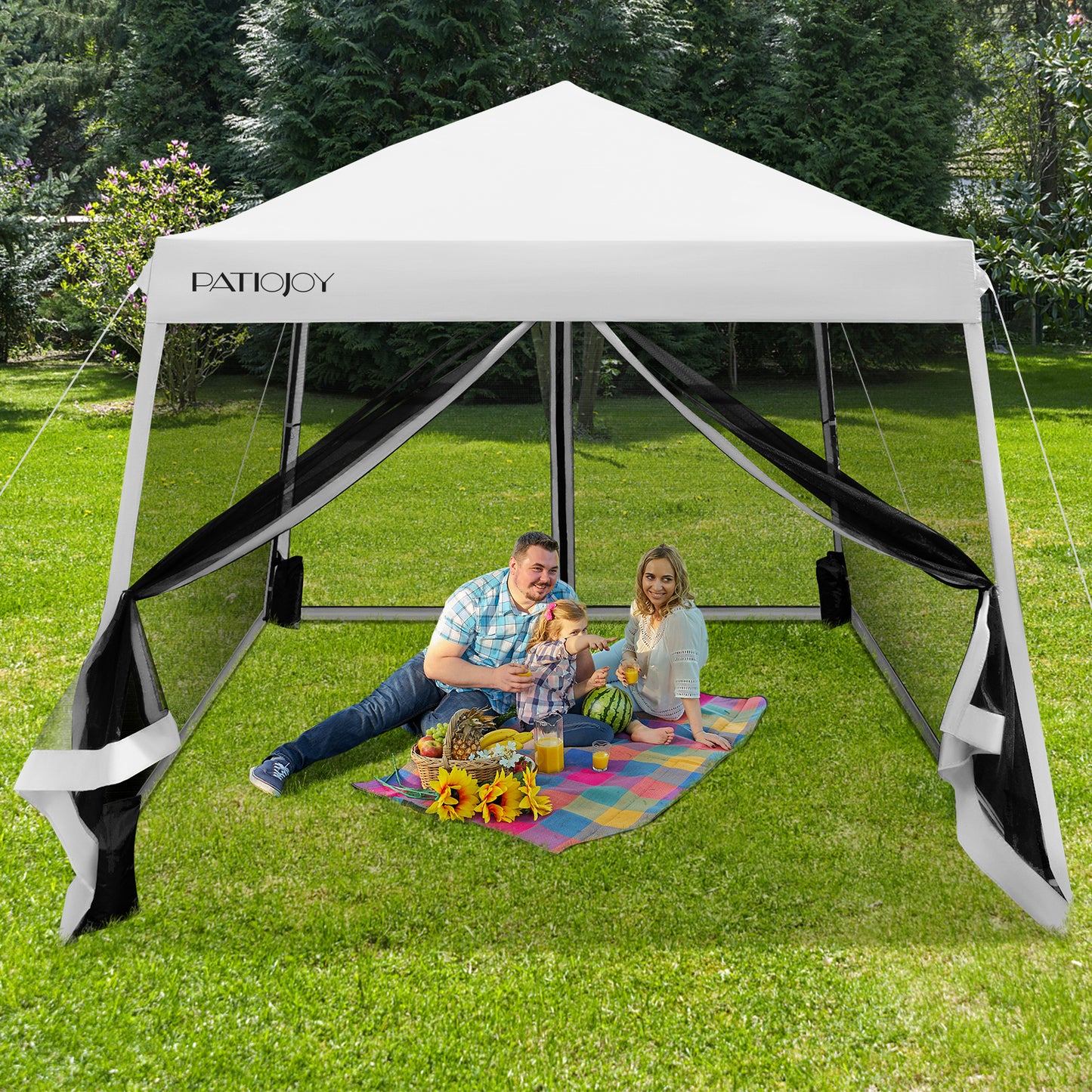 10 x 10 Feet Pop Up Canopy with with Mesh Sidewalls and Roller Bag-White Kids Crystal