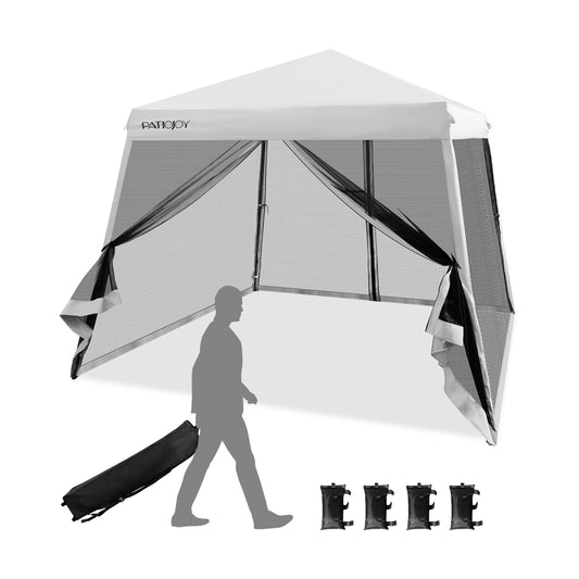 10 x 10 Feet Pop Up Canopy with with Mesh Sidewalls and Roller Bag-White Kids Crystal