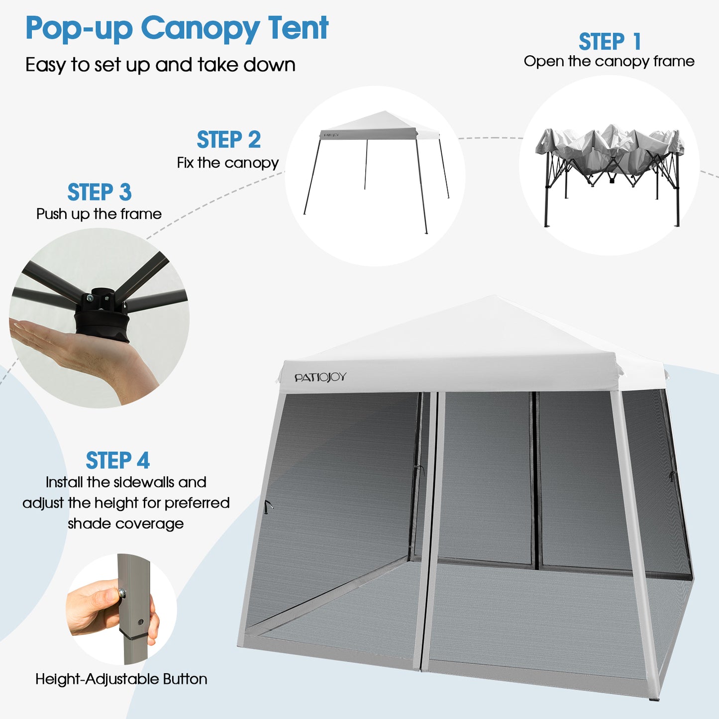 10 x 10 Feet Pop Up Canopy with with Mesh Sidewalls and Roller Bag-White Kids Crystal