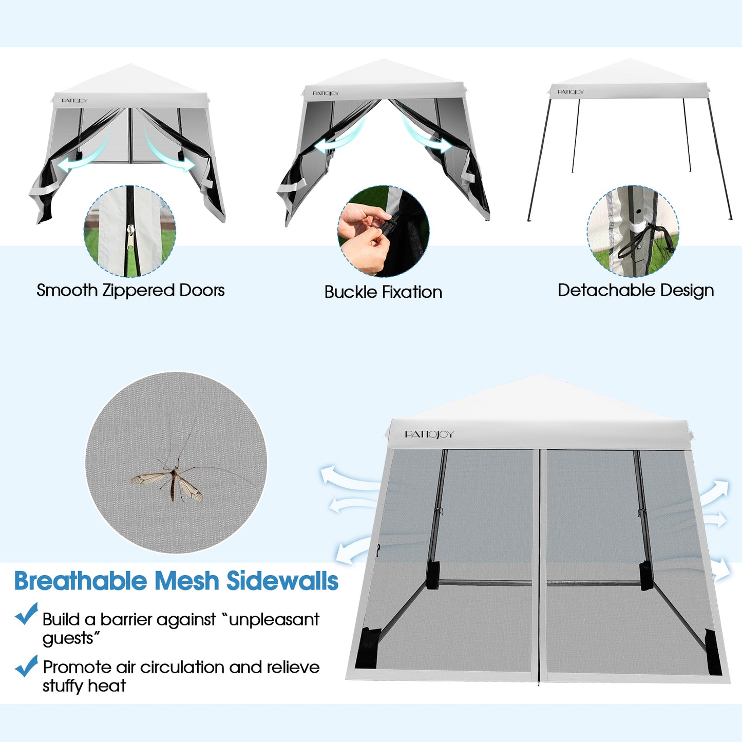 10 x 10 Feet Pop Up Canopy with with Mesh Sidewalls and Roller Bag-White Kids Crystal