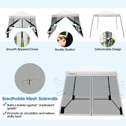 10 x 10 Feet Pop Up Canopy with with Mesh Sidewalls and Roller Bag-White