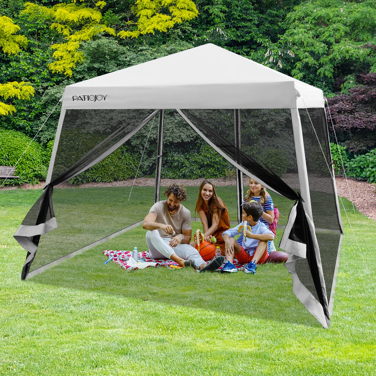 10 x 10 Feet Pop Up Canopy with with Mesh Sidewalls and Roller Bag-Gray Kids Crystal
