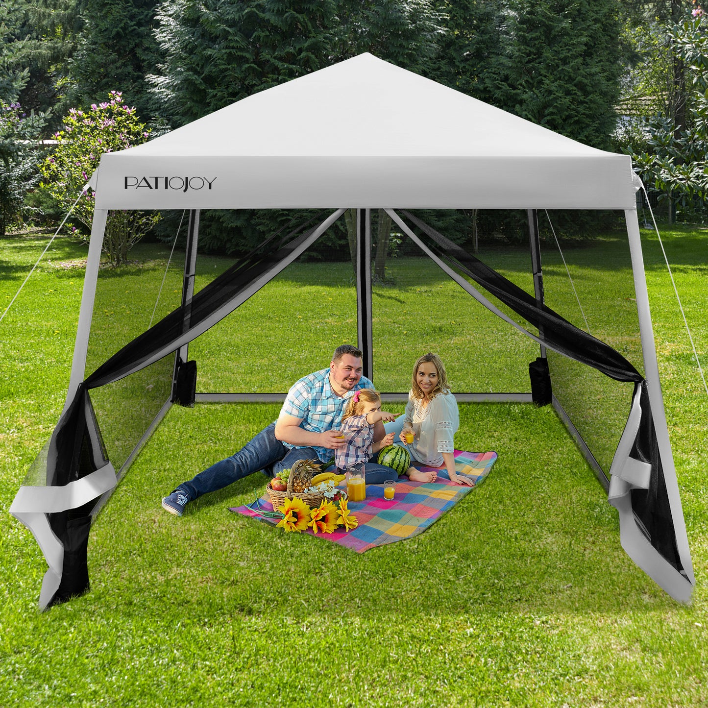 10 x 10 Feet Pop Up Canopy with with Mesh Sidewalls and Roller Bag-Gray Kids Crystal