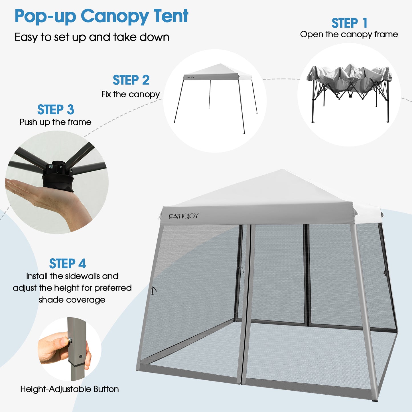 10 x 10 Feet Pop Up Canopy with with Mesh Sidewalls and Roller Bag-Gray Kids Crystal