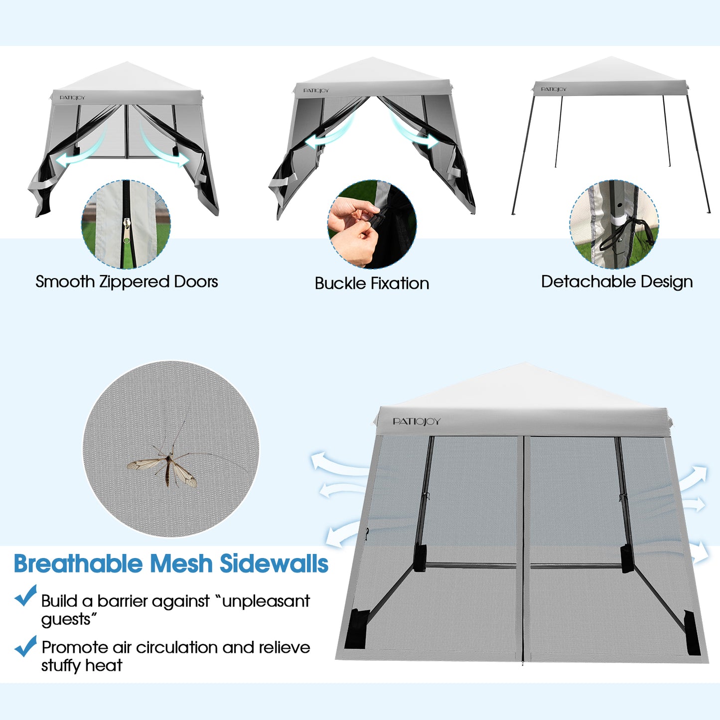 10 x 10 Feet Pop Up Canopy with with Mesh Sidewalls and Roller Bag-Gray Kids Crystal