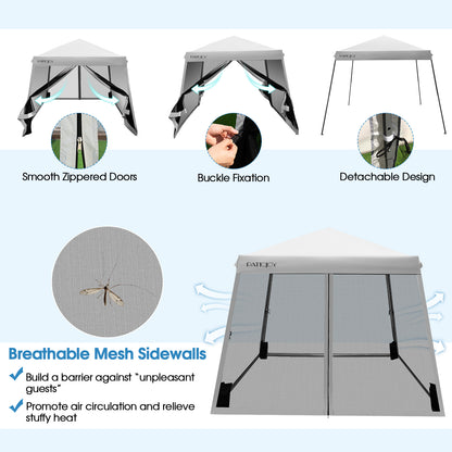10 x 10 Feet Pop Up Canopy with with Mesh Sidewalls and Roller Bag-Gray