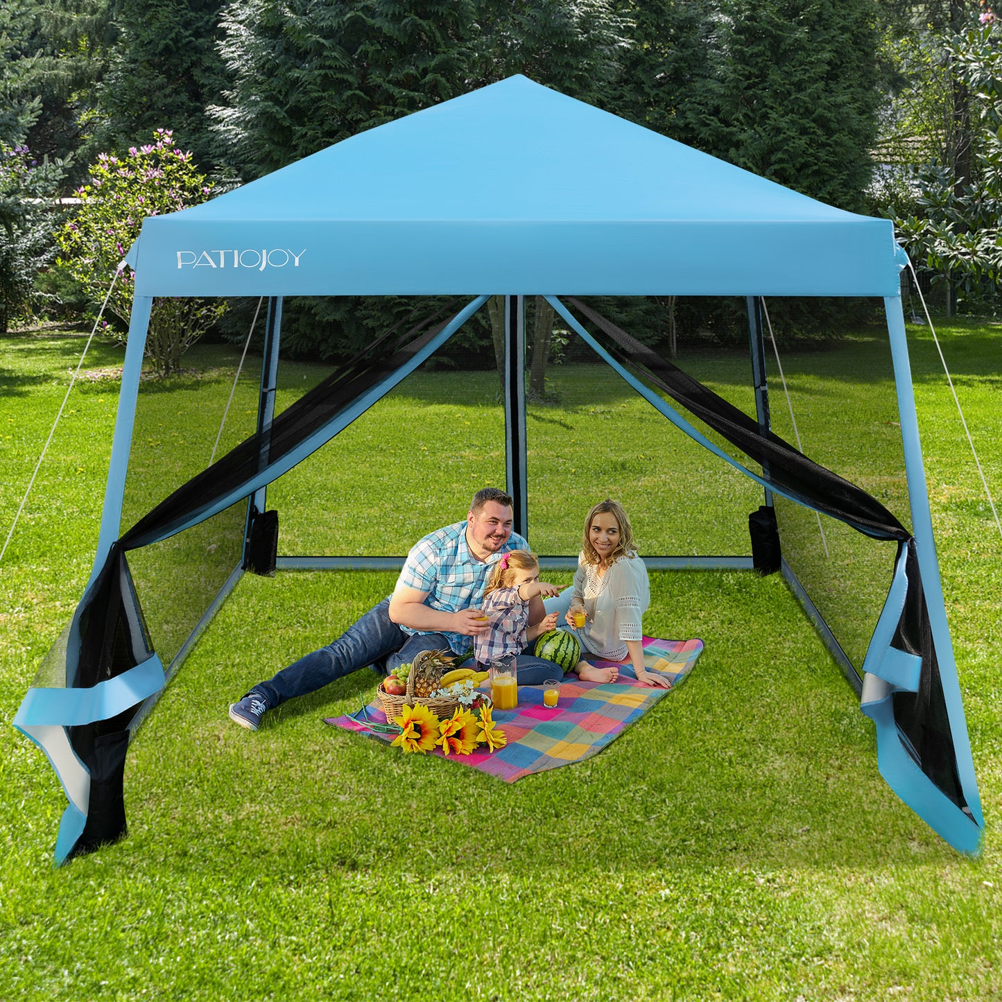 10 x 10 Feet Pop Up Canopy with with Mesh Sidewalls and Roller Bag-Blue Kids Crystal