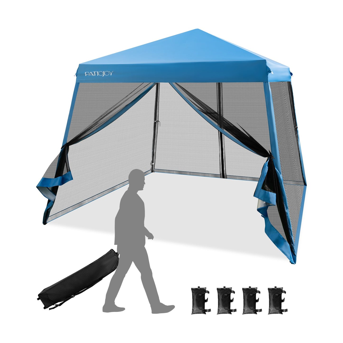 10 x 10 Feet Pop Up Canopy with with Mesh Sidewalls and Roller Bag-Blue Kids Crystal