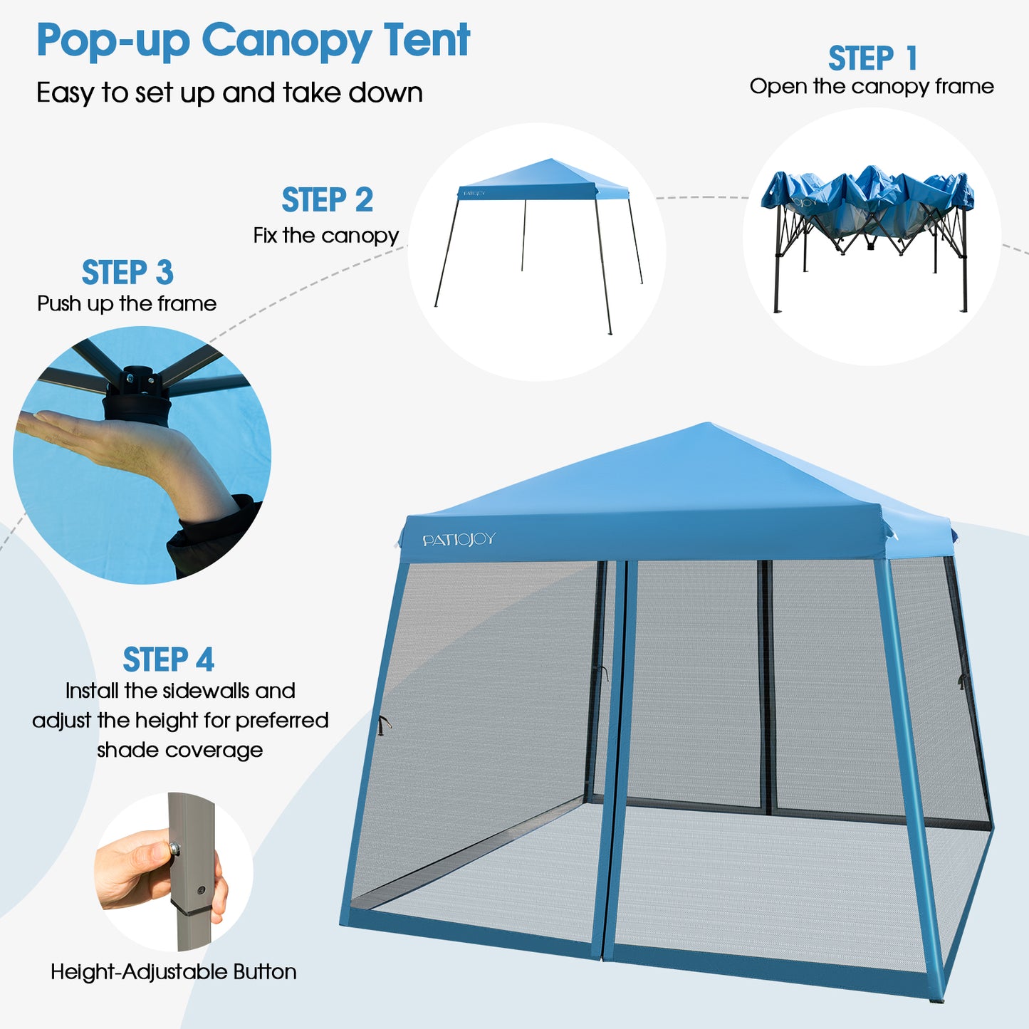 10 x 10 Feet Pop Up Canopy with with Mesh Sidewalls and Roller Bag-Blue Kids Crystal