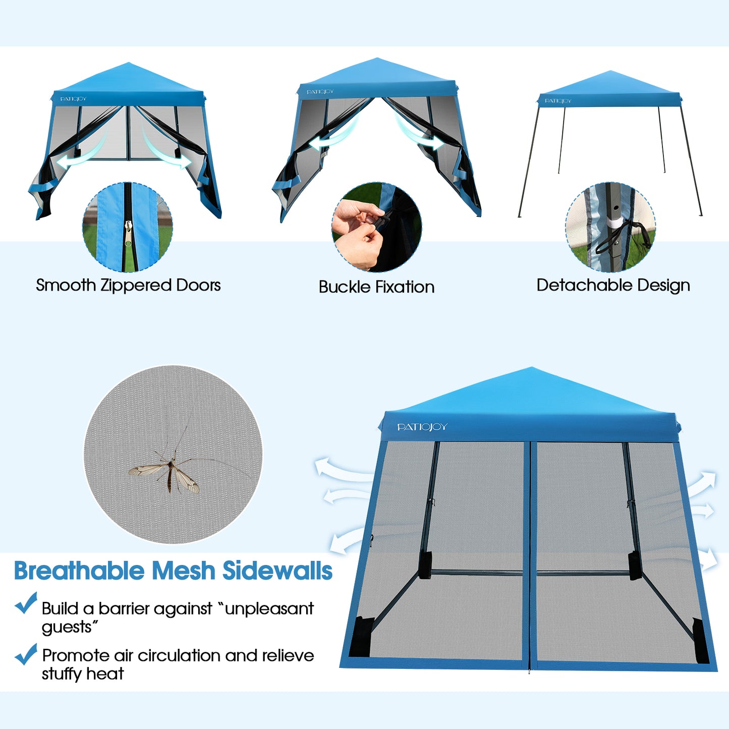 10 x 10 Feet Pop Up Canopy with with Mesh Sidewalls and Roller Bag-Blue Kids Crystal